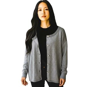 Pearl Embellished Metallic Grey Button Down Cardigan